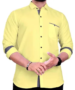 CB-COLEBROOK Men Regular Fit Solid Spread Collar Casual Shirt (Small, Butter Yellow)