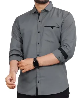 CB-COLEBROOK Men Regular Fit Solid Spread Collar Casual Shirt (X-Large, Cadet Grey)