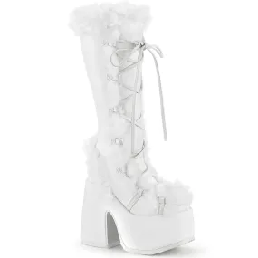 Demonia CAMEL-311 | White Vegan Leather Knee High Boots