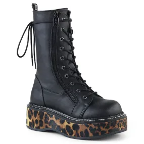 Demona EMILY-350 Mid-Calf Boots - Black Leopard Print Vegan Leather