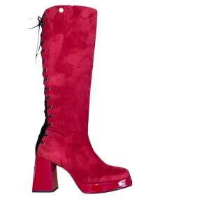 La Femme - Red long leg platform heel boot- Pre order only