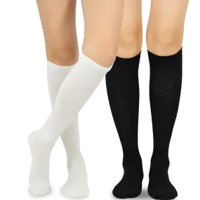 TeeHee Socks Women's Casual Cotton Knee High Rib Pointelle 2-Pack (11399)